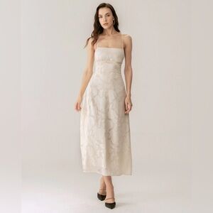 Rihoas Apricot Jacquard Corset Slip Maxi Dress